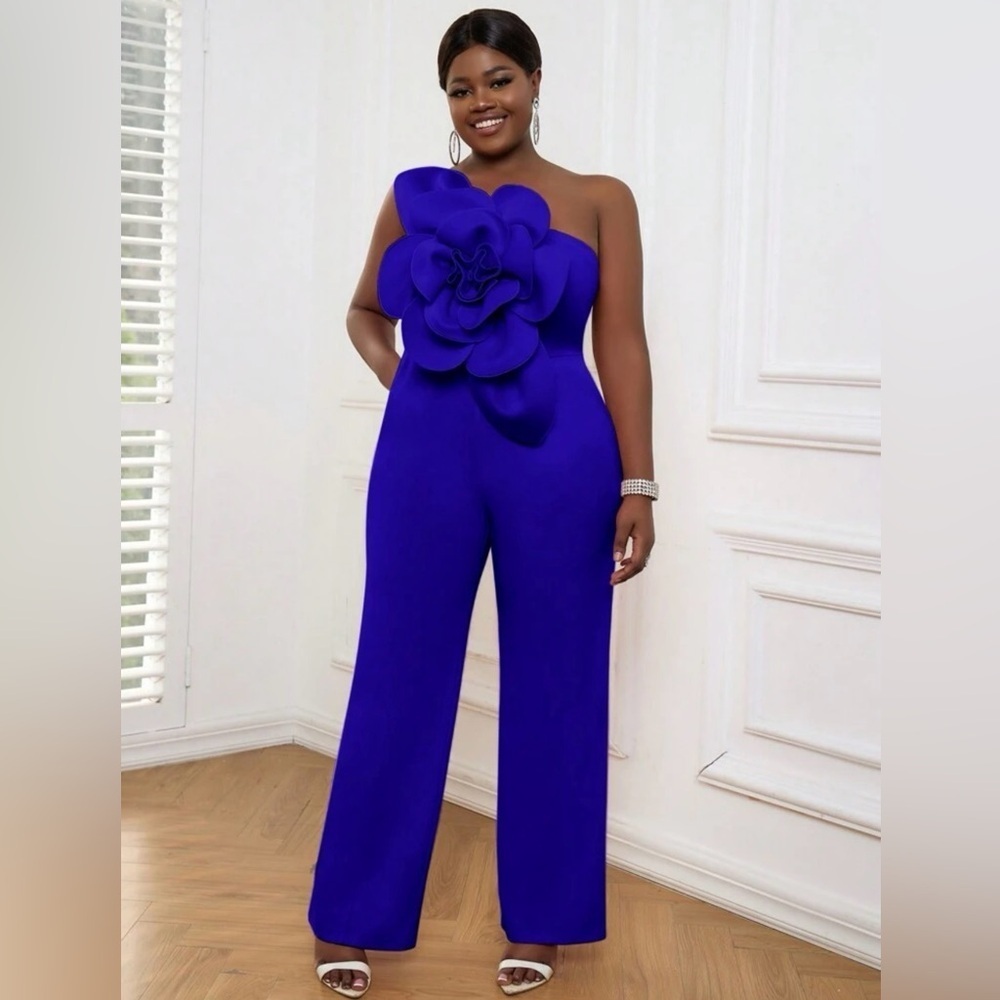 NWT SHEIN Blue one  shoulder jumpsuit